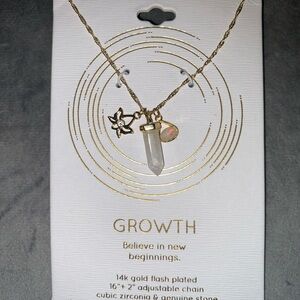 BNWT Unwritten Cubic Zirconia Lotus Opal Stone Clear Quartz Crystal Necklace